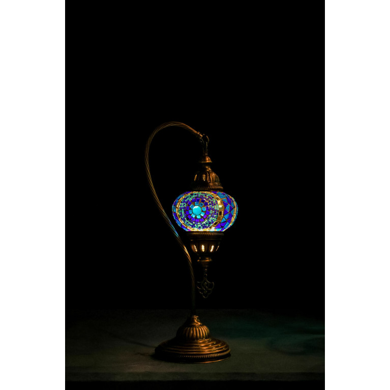 Table lamp "Swan", white/blue mosaic, diameter 15 cm